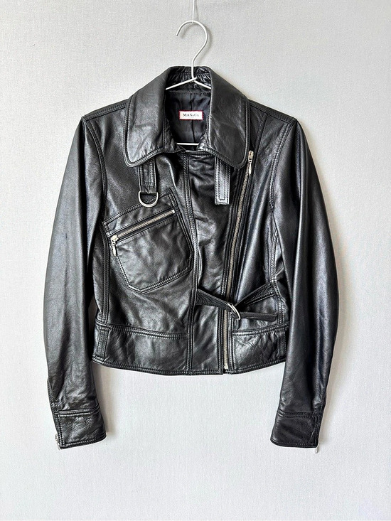 Max&Co. Jackets & Blazers - Max&Co. Black Leather Moto Jacket with Zipper and Strap Details - Size 4US